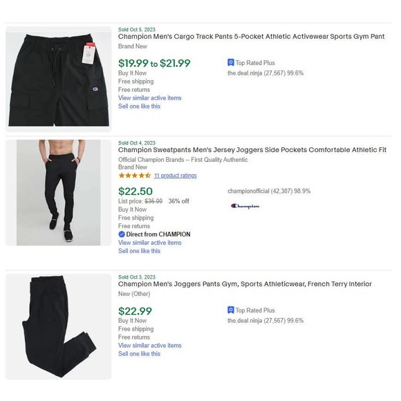 Champion XL Men's Open Bottom Jersey Pants Gym w/ Pockets Authentic Light Weight - Picture 3 of 10